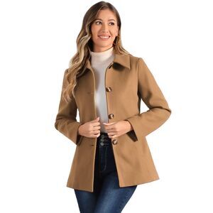 Winter Overcoat Single Breasted Point Collar Pea Coat Camel